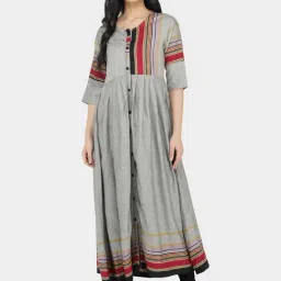 Paislei Grey Striped Kurta-image-45