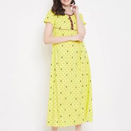 Clovia Yellow Printed Night Dress-image-18