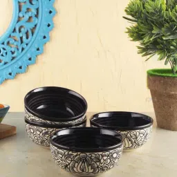 VarEesha Kalamkari Off White Ceramic Soup Bowls (250 ml) - Set of 4-37