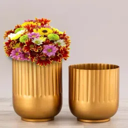 Aapno Rajasthan Gold Iron Flower Vases - Set of 2-image-13