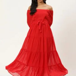 Cottinfab Red Maxi Georgette Dress-image-27