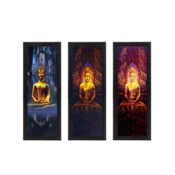 eCraftIndia Set Of 3 Lord Buddha Satin Matt Texture UV Art Painting-19