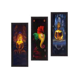 eCraftIndia Set Of 3 Ganesha & Buddha Satin Matt Texture UV Art Painting-42