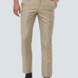 Louis Philippe Khaki Slim Fit Flat front trousers-image-68