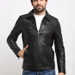 Teakwood Leathers Black Shirt Collar Leather Jacket-image-111