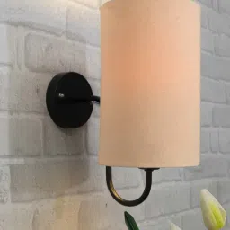 Homesake Beige & Black Cotton Cylinder Shape Wall Lamp With Gooseneck Stand-image-31