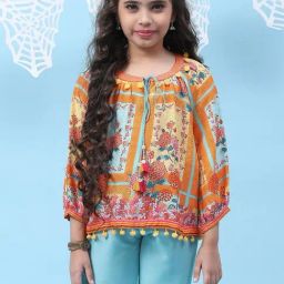 Biba Kids Orange & Sky Blue Printed Top-image-40