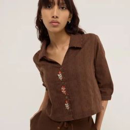 Bombay Paisley by Westside Brown Floral Embroidered Cotton Shirt-image-47