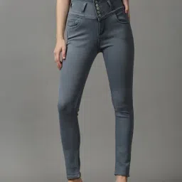 SHOWOFF Grey Solid High Rise Jeans-17