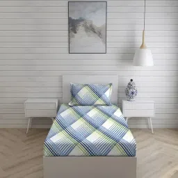 Layers Lumina Geometric Blue 144 TC Cotton Single Bed Sheet with 1 Pillow Cover-image-68