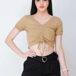 Cation Beige V Neck Crop Top-image-99