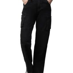 Global Republic Black Denim Straight Fit Mid Rise Cargo Style Jeans-picture-11
