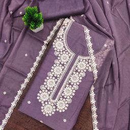 HERE&NOW Floral Embroidered Thread Work Silk Georgette Unstitched Dress Material-image-72