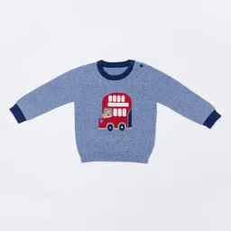 H by Hamleys Infants Boys Blue Self Design Full Sleeves Sweater-image-94