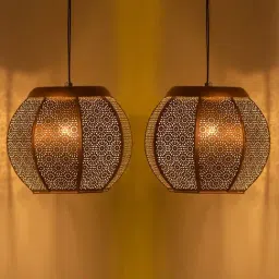ExclusiveLane Brown Iron Morrocan Treasure Hand-etched Pendant Lamp - Set of 2-image-83