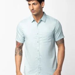 Spykar Sage Green Cotton Slim Fit Shirt-image-77