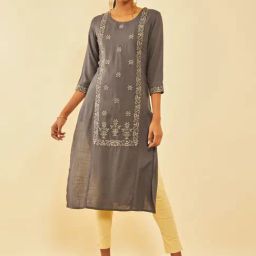 Soch Grey Rayon Slub Zari Embroidered Panelled Straight Kurta-image-42