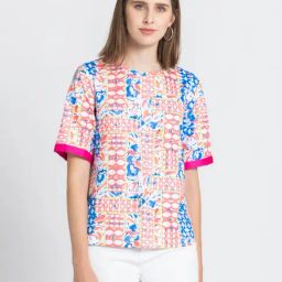 SHAYE Pink & Blue Printed Top-image-109