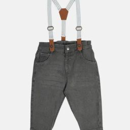 MINIKLUB Boys Grey Light Wash Cotton Printed Full Sleeves Denim Pant-image-16