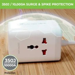UltraProlink Power Qube 65 Extension Board Surge Protector with 2 Universal Sockets 2500W (White) image 4