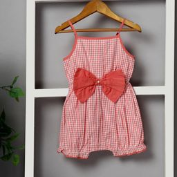 Budding Bees Girls Checked Basic Jumpsuit-0