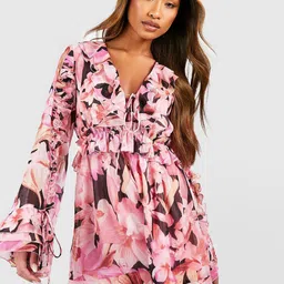 Boohoo Floral Printed Ruffled Playsuit-54