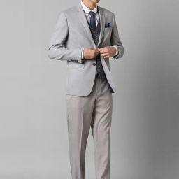 Louis Philippe Grey Slim Fit Texture Three Piece Suit-image-79