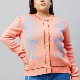 Club York Peach Embroidered Plus Size Cardigan-image-4
