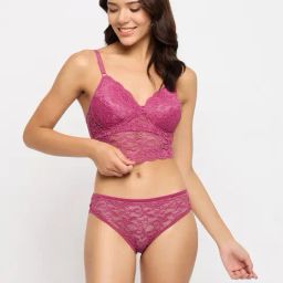 Clovia Light Pink Regular fit Lingerie Sets-29