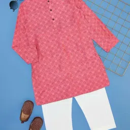 Indus Route by Pantaloons Boys Coral Printed Full Sleeves Kurta Sets-image-78