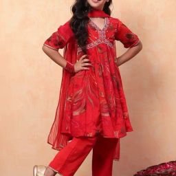 Biba Girls Red Printed Kurta set-picture-41