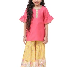 Biba Girls Pink-Blue Embellished Lehenga Set-image-14