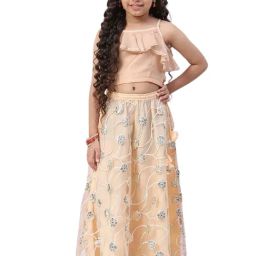 Biba Girls Coral Cotton Embellished Lehenga Set-picture-28