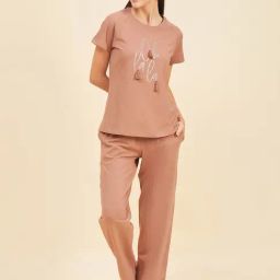 Sweet Dreams Dark Beige Printed T-Shirt With Pyjamas-image-76