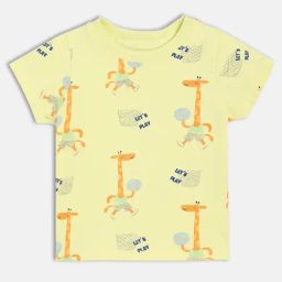 Miniklub Boys Yellow Knitted Printed T-Shirt-image-18