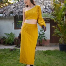 PURVAJA Yellow Midi Co-Ord Set-image-39