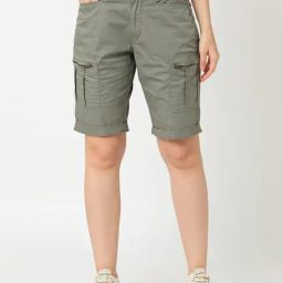 Globus Sage Green Cotton Slim Fit Shorts-image-50