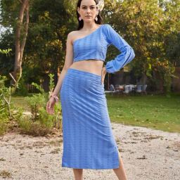PURVAJA Light Blue Midi Co-Ord Set-image-53