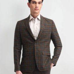 Arrow Grey Regular Fit Checks Blazer-image-74