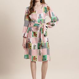 HERE&NOW Printed Bishop Sleeve A-Line Dress-picture-32