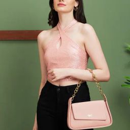 Globus Pink Self Design Crop Top-picture-32