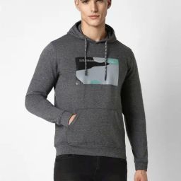 Peter England Grey Regular Fit Printed Hooded Sweatshirt-image-87