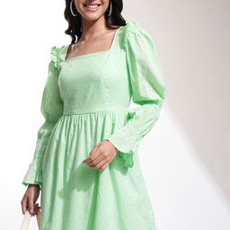 Tokyo Talkies Women Self Design Puff Sleeve Fit & Flare Mini Dress-image-50
