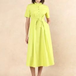 RAREISM Green Cotton Blend Solid Short Sleeves Dress-picture-28