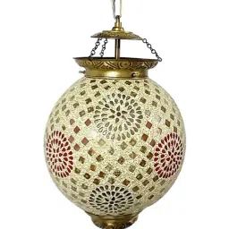 Fos Lighting 'Chandni Tilak' Antique Gold & White Brass Hanging Light - Set of 1 image 5