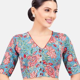 Studio Shringaar Women Floral Printed Pure Cotton Saree Blouse-49