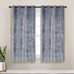 Myntra Elegant Homes Grey Melange & Orange Set of 2 Floral Black Out Window Curtain-2