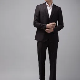 Arrow Men Brown Tailored Fit Solid Single Breasted 2 Piece Formal Suit-image-5
