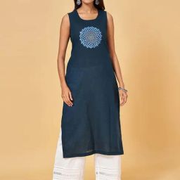 Rangmanch by Pantaloons Twilight Blue Cotton Embroidered Straight Kurta-image-19