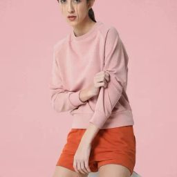RAREISM Pink Cotton Blend Solid Long Sleeves Sweatshirt-image-66
